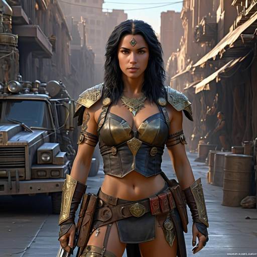 Postapocalyptic Cyberpunk Street Warrior Woman