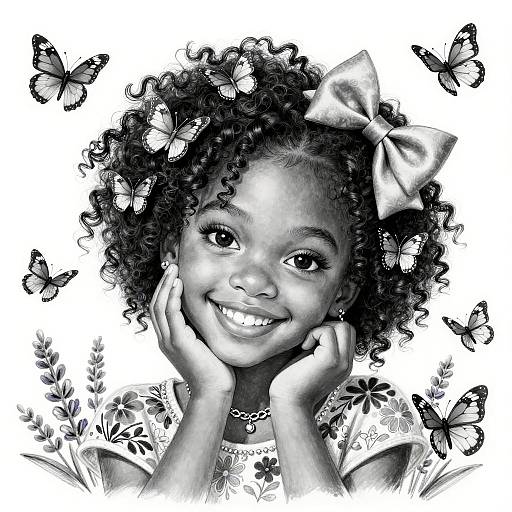 Radiant Black Girl with Butterflies