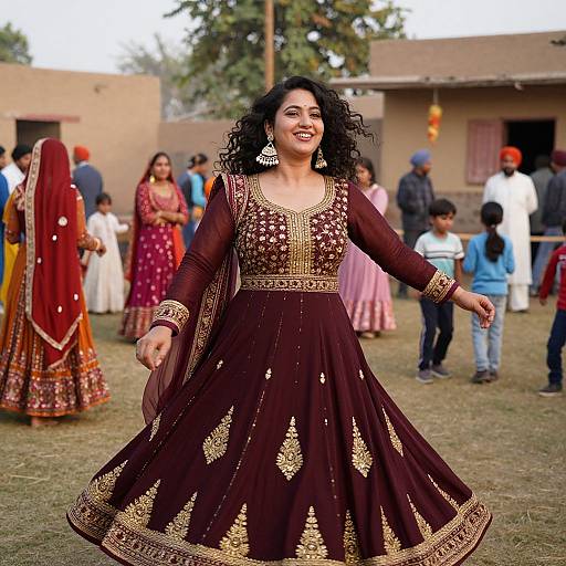 Woman Dancing in Traditional Punjabi Suit at Village Festival