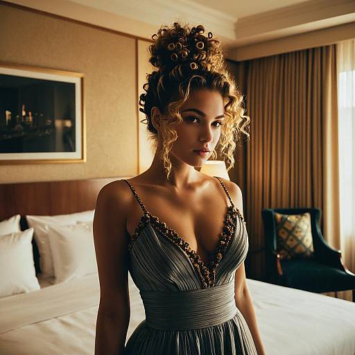 Elegant Curly Top Knot in Luxury Suite