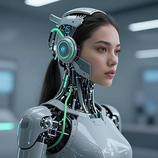 Cybernetic Woman in Futuristic Tech
