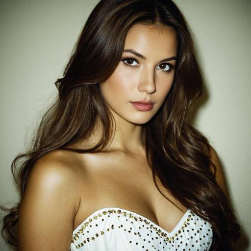 Elegant Young Woman in White Strapless Dress
