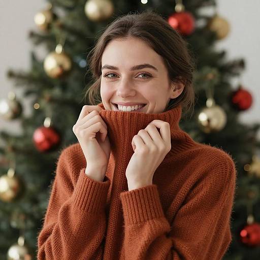 Cozy Holiday Portrait of a Smiling Woman