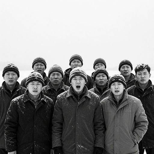 Dramatic Winter Scene with Asian Men