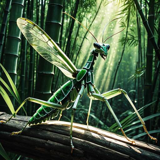 Jade Stone Praying Mantis in Bamboo Forest Jade Stone Praying Mantis in Bamboo Forest