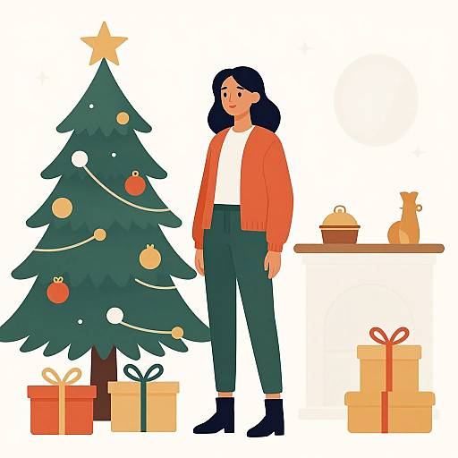 Vector Woman Waiting For Christmas