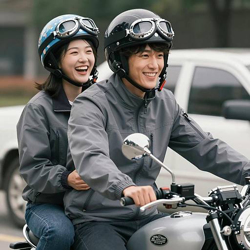 Fun Motorcycle Ride with Vintage Car