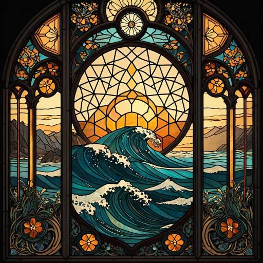 Stained Glass Twilight Ocean Fantasy Stained Glass Twilight Ocean Fantasy