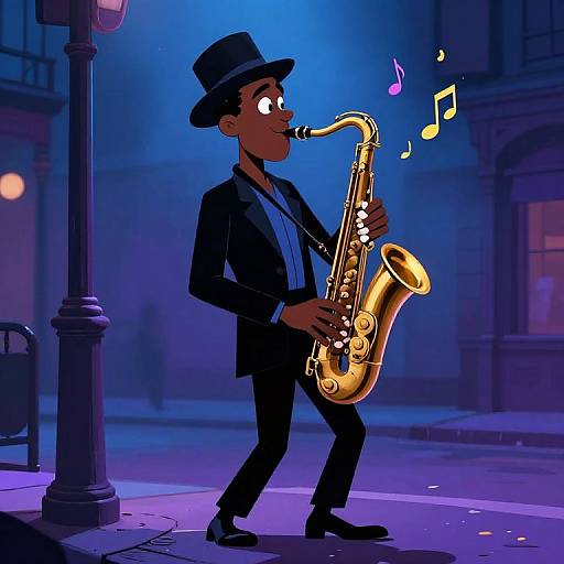 Vintage Jazz Saxophone Cartoon Character