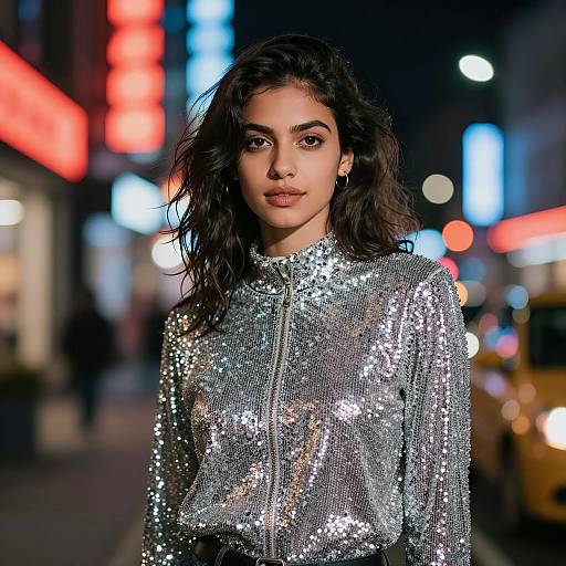 Vibrant Night Portrait of Confident Woman