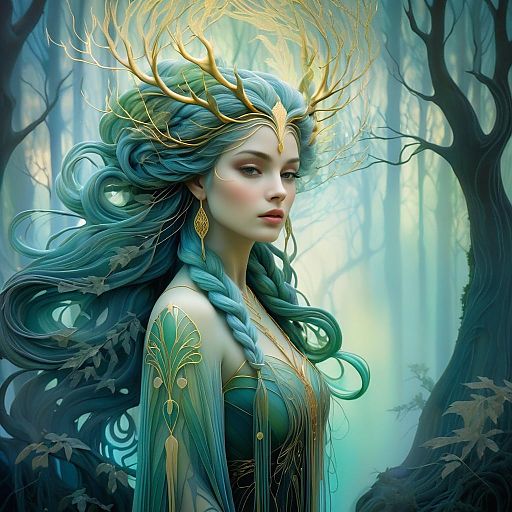 Ethereal Dryad in Misty Woodland Scene Ethereal Dryad in Misty Woodland Scene