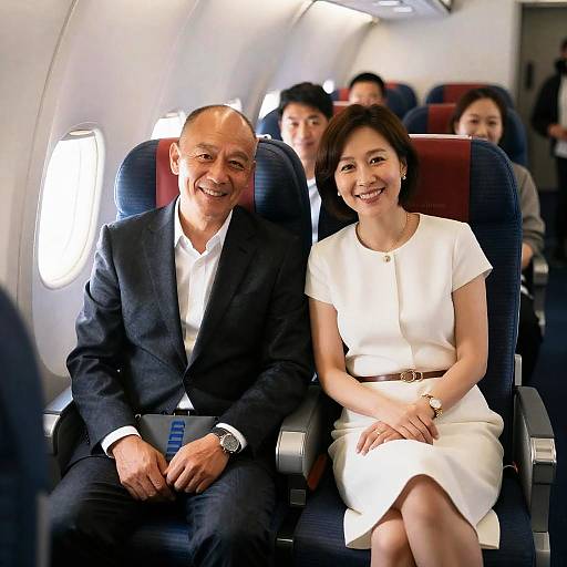 Couple Smiling on Airplane Seats