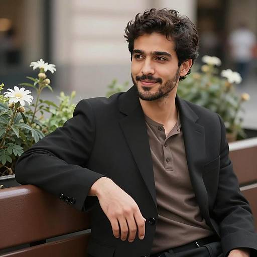 Man in Black Blazer Sitting on Bench