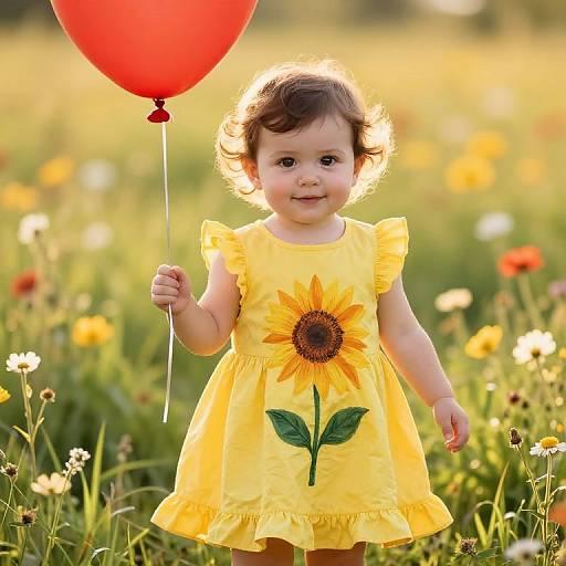 Smiling Baby Girl in Sunflower Dress