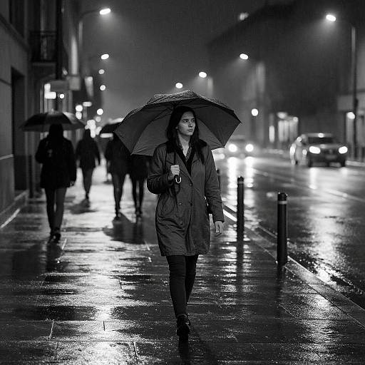 Monochrome Rainy Night Cityscape