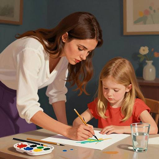 Mother and Daughter Painting Together