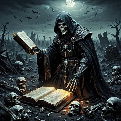 Undead Warlock with Glowing Tome in Dark Battlefield