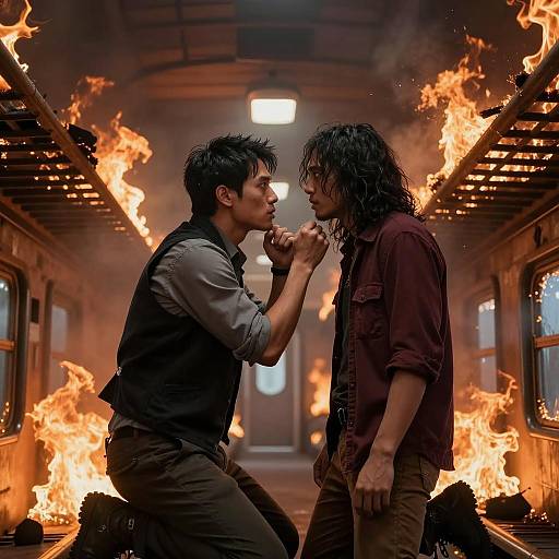Dramatic Confrontation on a Burning Train