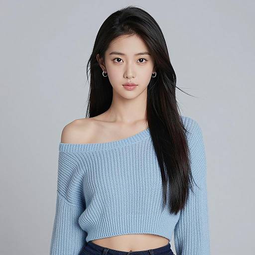 East Asian Woman in Light Blue Sweater Portrait