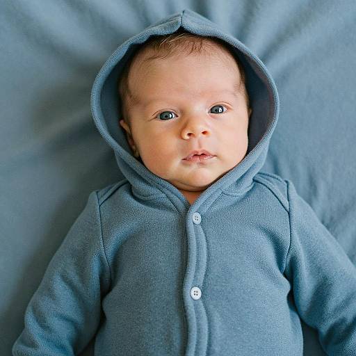 Newborn Baby in Blue Hooded Onesie