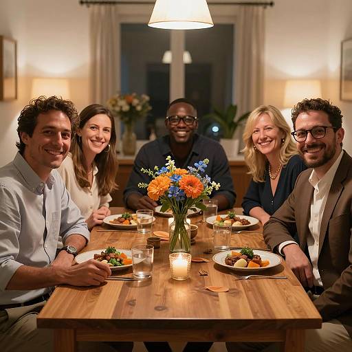 Warm Gathering Around a Wooden Table