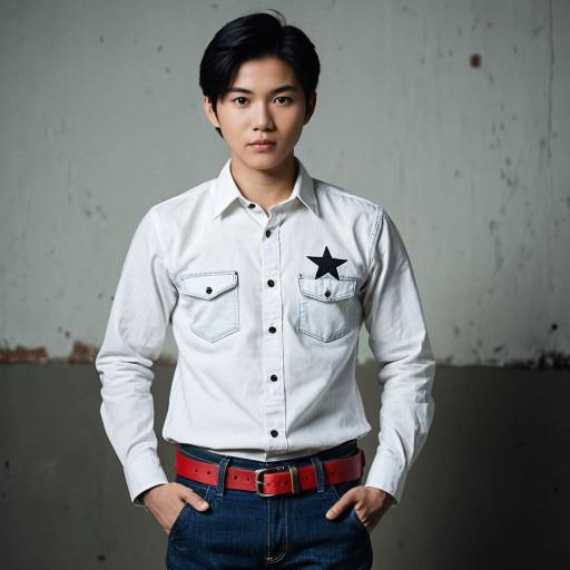 Young Asian Man in White Shirt with Red Belt