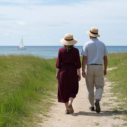 Couple Walking Toward Sea View