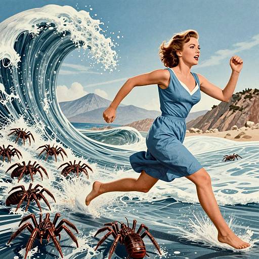 Woman Fleeing Tarantula Tidal Wave