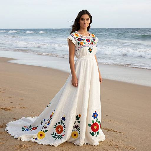 Bohemian Beach Wedding Dress with Embroidery