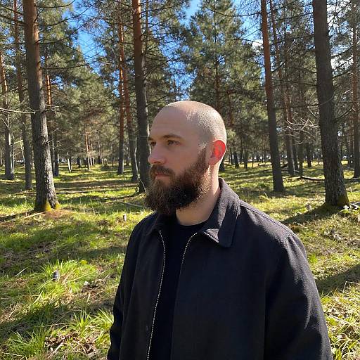 Bearded Man in Sunlit Forest