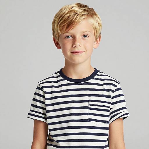 Blonde Boy in Striped T-Shirt