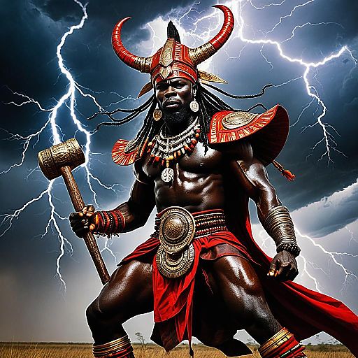 Fierce Shango in a Thunderstorm Scene
