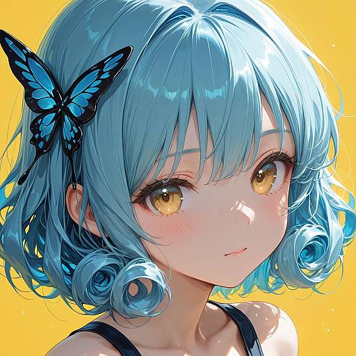 Minimalist Anime Girl with Blue Hair