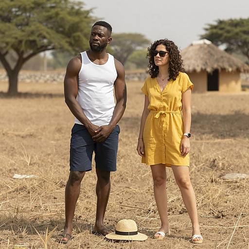 Diverse Pair in Sunlit Grassy Field