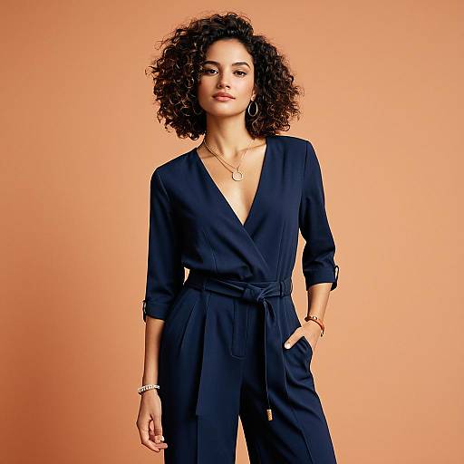 Contemporary Chic Woman in Navy Jumpsuit