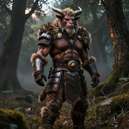 Realistic Minotaur Costume in Misty Forest
