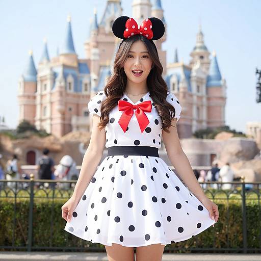 Woman in Polka Dot Disney Outfit