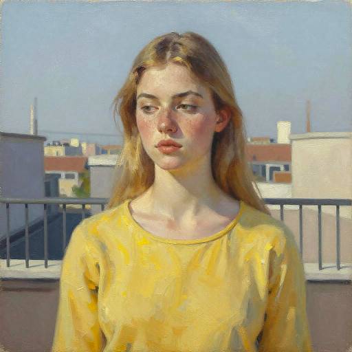 Impressionist Young Woman on Rooftop