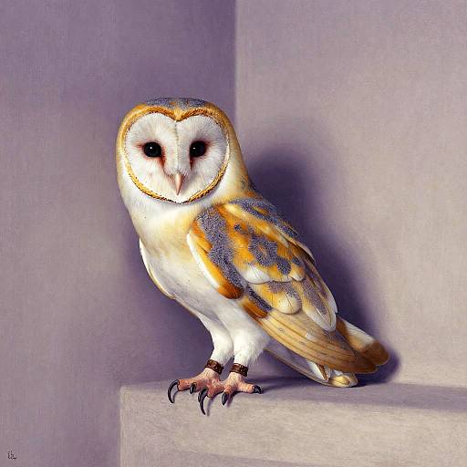 Hesitant Barn Owl in Lilac Corner
