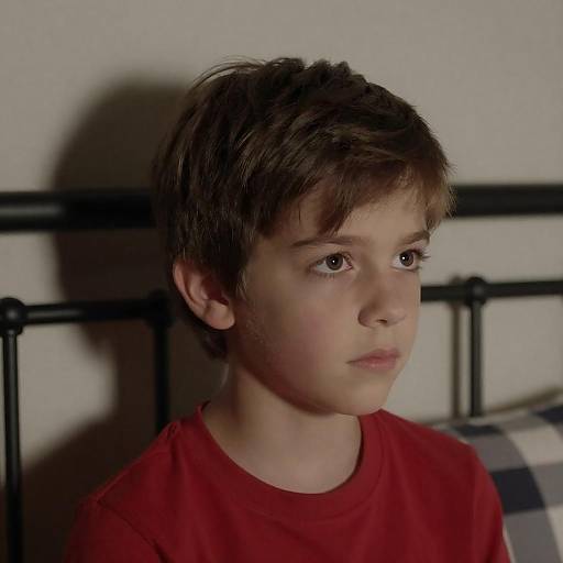 Intense Portrait of Young Boy in Low Light