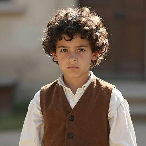 Boy in Historical Costume with Brown Vest