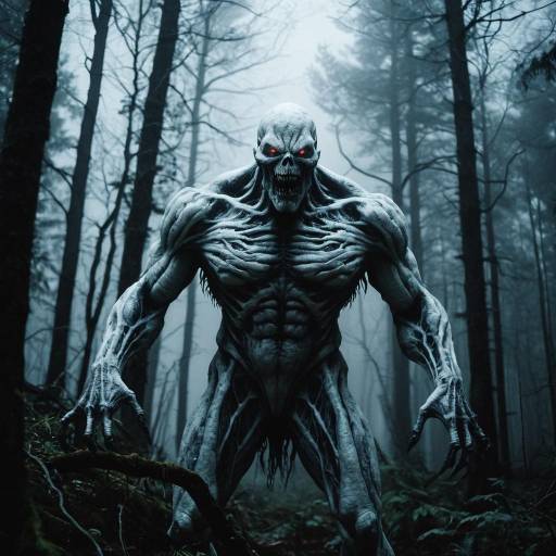 Glowing White Abomination in Foggy Dark Forest