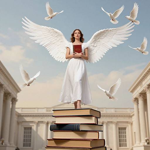 Angel Woman with Wings and Books