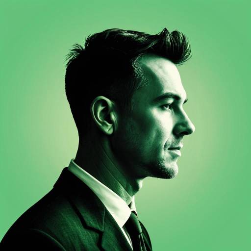 Profile of Smart Man in Suit on Green Background