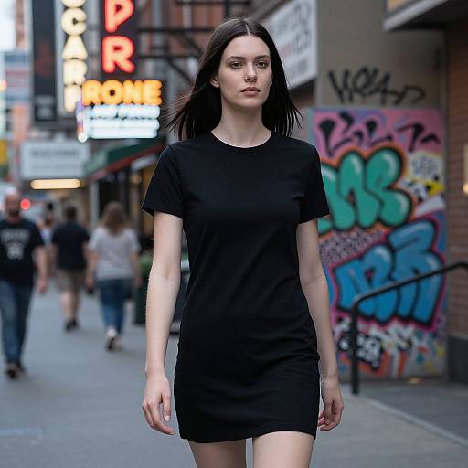 Modern Woman in Neon-lit Downtown