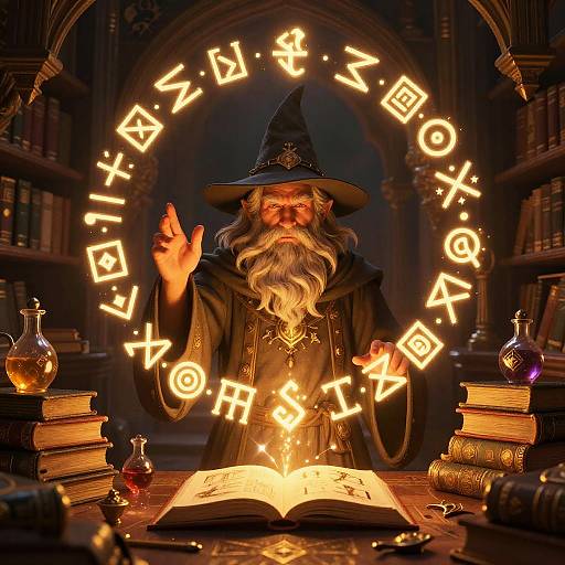 Gnome Wizard Casting Spell in Library