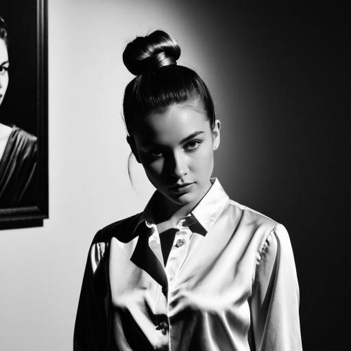 Young Woman with Classic Top Knot Hairstyle in Silk Blouse Young Woman with Classic Top Knot Hairstyle in Silk Blouse