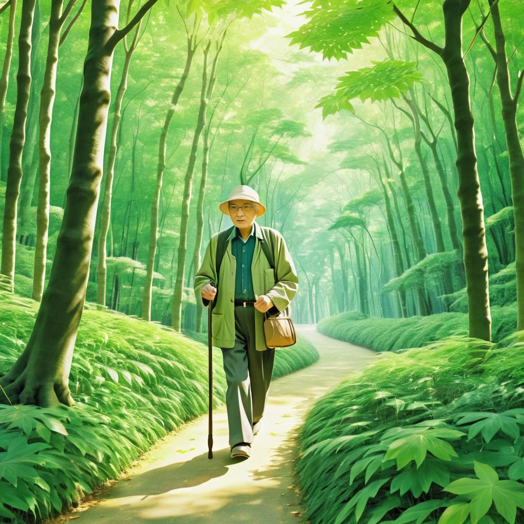 Elderly Man in Serene Forest Path