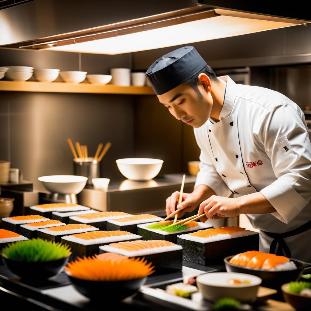 Cinematic Chef Preparing Sushi in Tokyo