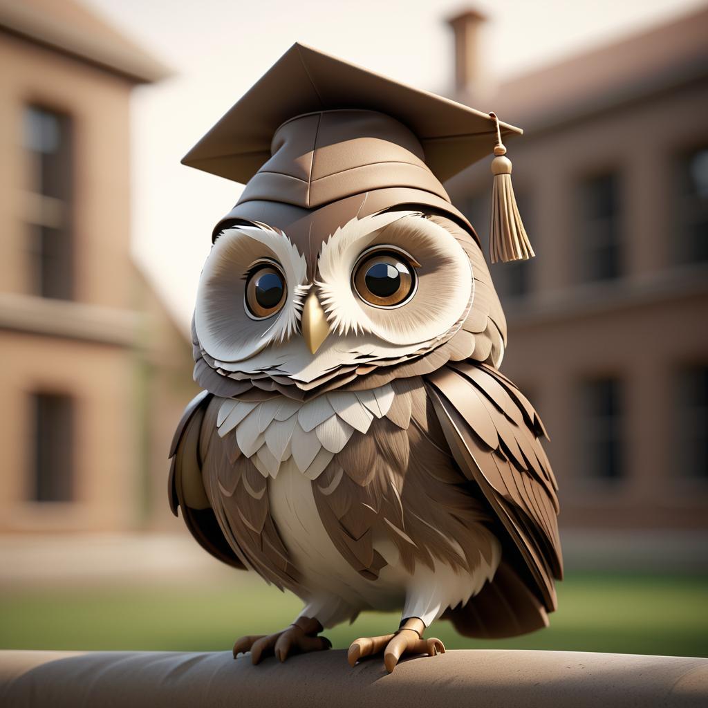 Graduation Cap Owl in Earth Tones